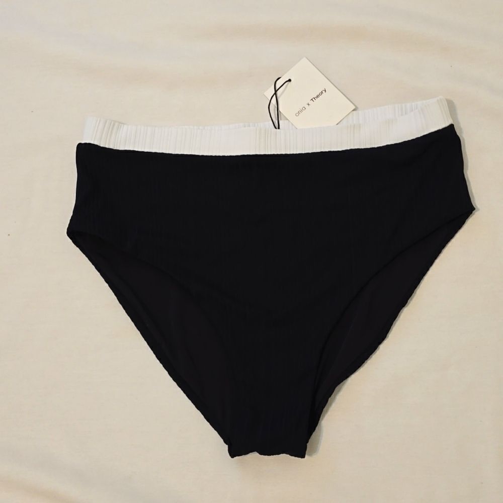 New onia x Theory bikini bottom black/white L, NWT